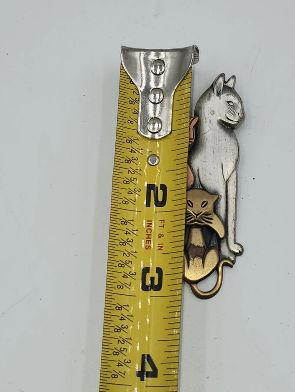 Vintage K&T Cat Trio copper silver tone Metal Brooch, Signed Lapel Pin, Estate